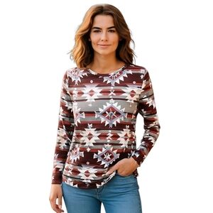 No Boundaries Aztec Print Womans Sz XXXL (21) Long Sleeve Ribbed Shirt Boho Fall